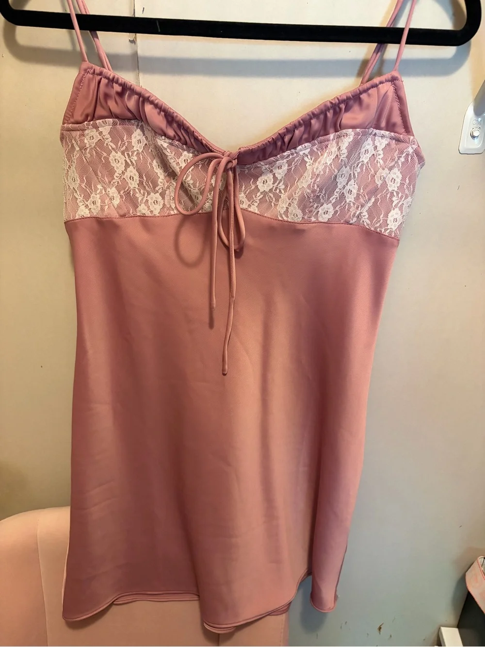 Urban Outfitters Pink Satin Lace-Trim Chemise - Picture 1 of 3